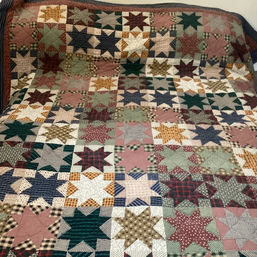 Handmade Patchwork Star Quilt Full Queen 86x96 Rustic Plaid Multi Color Vintage